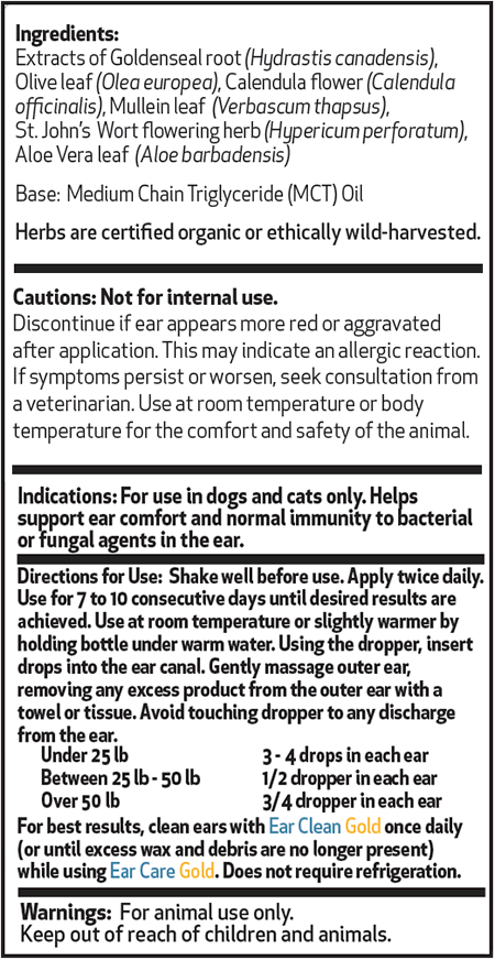 Ear Care Gold Supplemental Facts Panel