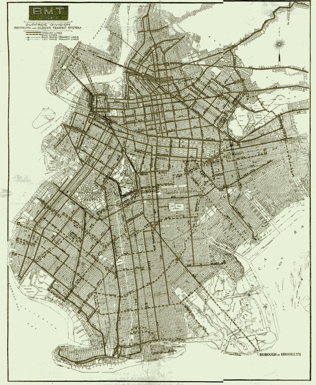 1920s1930s Brooklyn & Queens Transit (B&QT) Trolley Map