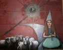 Karla Gallagher - Figurative Painting painting,acrylic,figurative,sheep,archetype,compass,direction,road,awareness,unknown,symbolic,metaphoric, - Figurative Painting