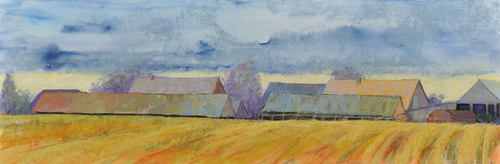 Painting-Landscape-Flax Field Barns