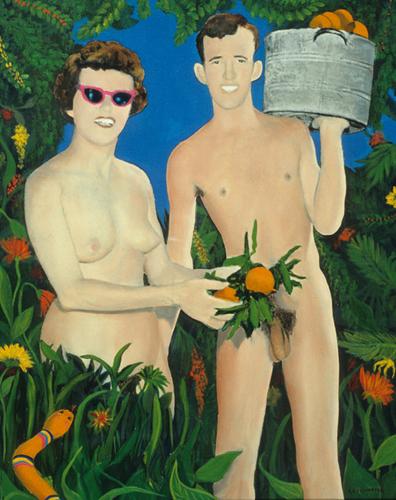 Mixed Media-Adam and Eve About to Try Oranges Having Tired of Apples
