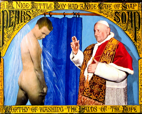 Painting-Fantasy-Pope John Cleanses Altar Boy's Soul in the Shower with Fairy Soap