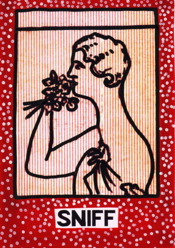 Drawing-Figurative-Flapper Sniffing Bouquet