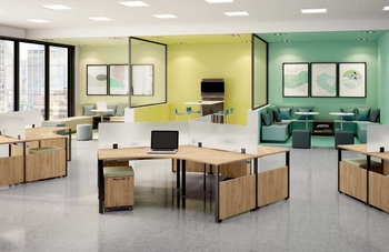 Photo of Level Collaborative and Interactive Open Spaces Desks by Logiflex, vue 2, available at Oburo in Montreal