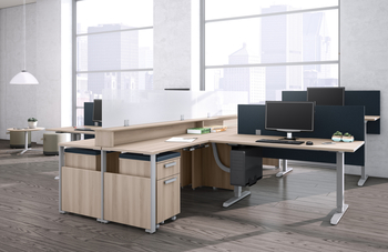 Photo of elevation-adjustable-height-open-spaces-desks-by-logiflex gallery image 2. Gallery 1. Details at Oburo, your expert in office, medical clinic and classroom furniture in Montreal.