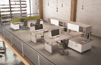 Photo of level-collaborative-and-interactive-open-spaces-desks-by-logiflex gallery image 2. Gallery 3. Details at Oburo, your expert in office, medical clinic and classroom furniture in Montreal.