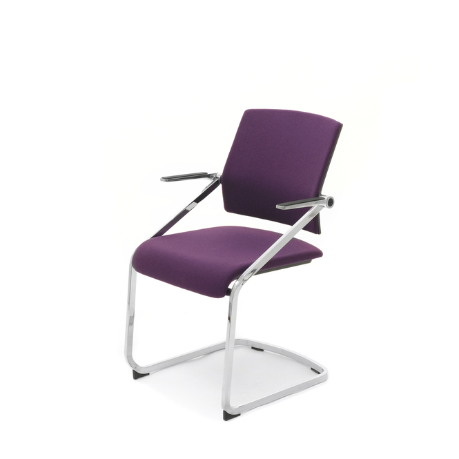 Photo of Multi-purpose chair with upholstered backrest and a cantilever frame by Bouty, vue 1, available at Oburo in Montreal