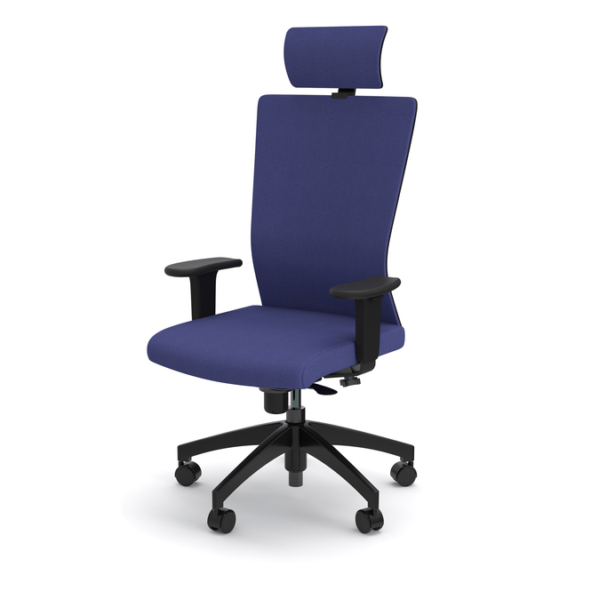 Photo of Ergonomic chair with a fabric-covered mesh executive backrest, headrest and lumbar support by ADI, vue 1, available at Oburo in Montreal