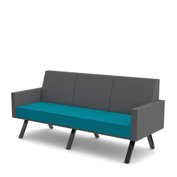 Photo of 3-seat bench with armrests, edge with matching upholstered edge by ADI, vue 1, available at Oburo in Montreal