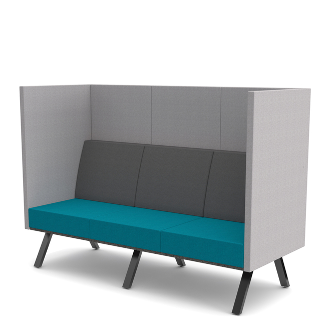 Photo of 3-seat bench with back and side panels, edge with matching upholstered edge by ADI, vue 1, available at Oburo in Montreal