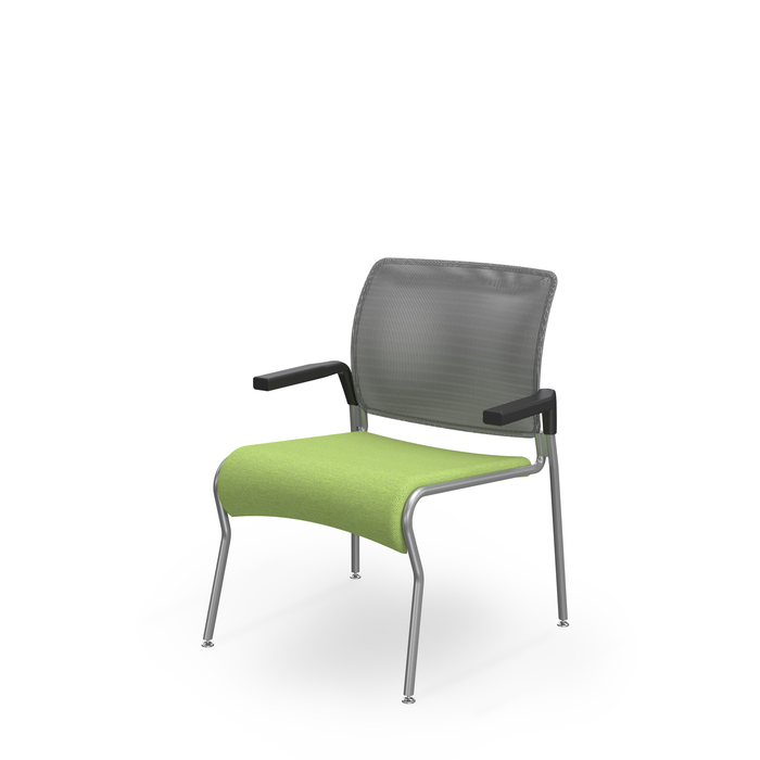 Stackable multi-purpose chair with a mesh backrest and a four-leg frame ...