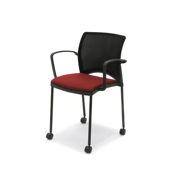 Photo of Stackable multi-purpose chair with a four-leg frame, casters and mesh backrest by Bouty, vue 1, available at Oburo in Montreal