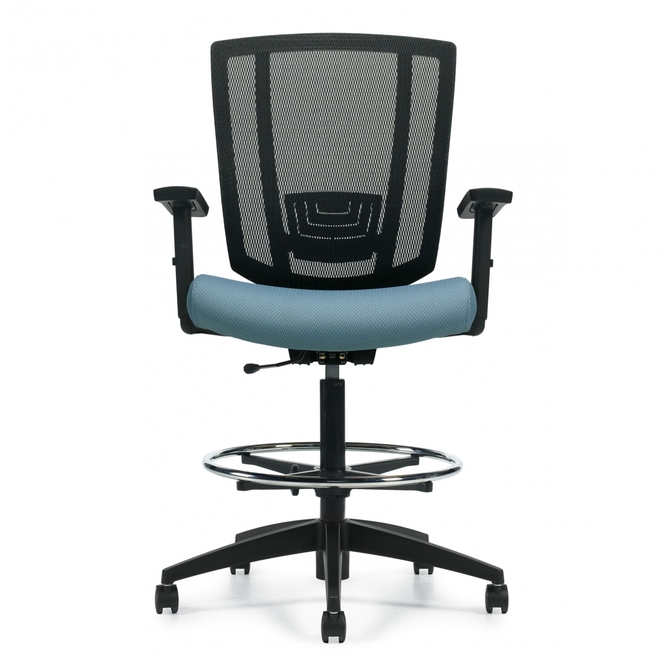 Photo of Avro | Upholstered Seat & Mesh Back Drafting Stool with Arms, vue 1, available at Oburo in Montreal