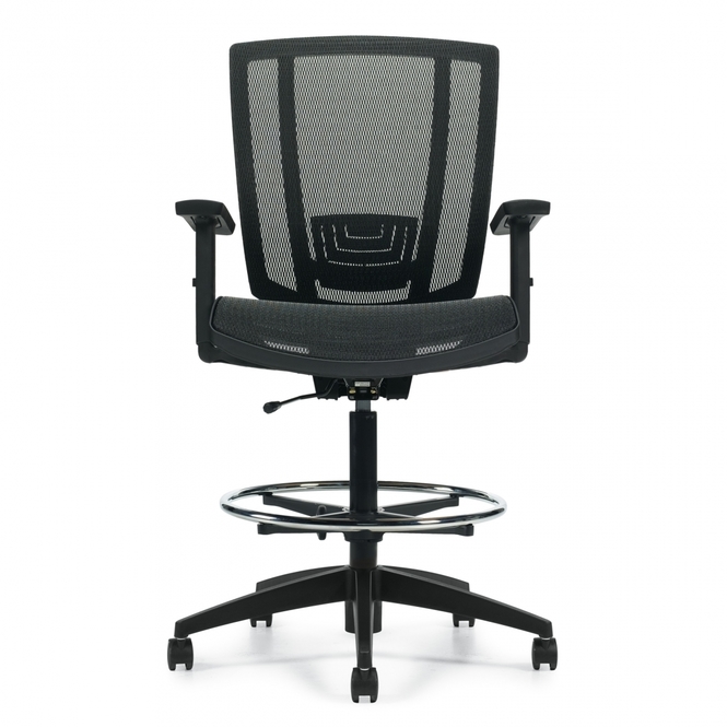 Photo of Avro | Mesh Seat & Back Drafting Stool with Arms, vue 1, available at Oburo in Montreal