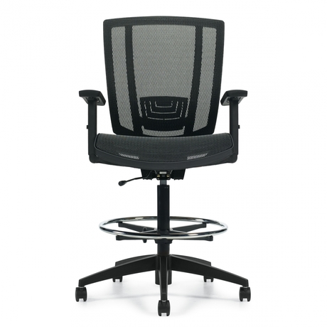 Photo of Avro | Mesh Seat & Back Drafting Stool with Arms, vue 1, available at Oburo in Montreal