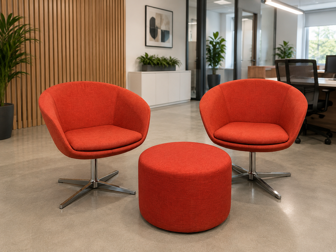 Photo of Contemporary Steelcase  lounge chair featuring a comfortable wraparound design and a metal swivel base., vue 1, available at Oburo in Montreal