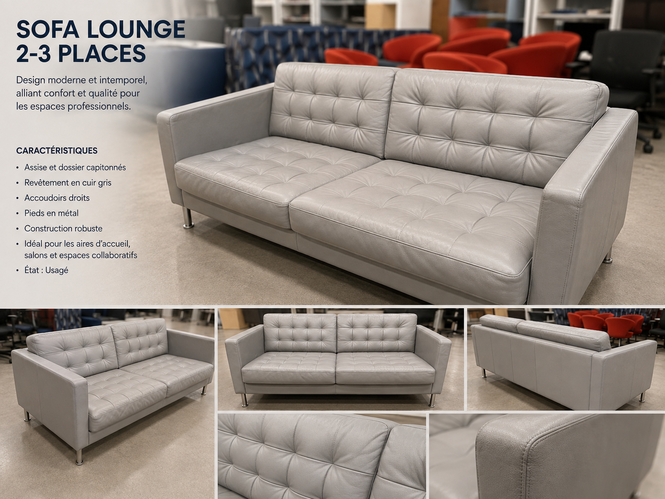 Photo de Sofa lounge en cuir gris – Usagé, vue 1, disponible chez Oburo à Montréal