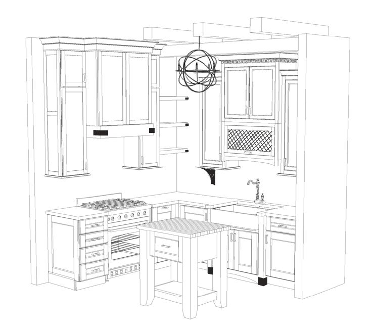 Drawing of Kitchen-Black and White