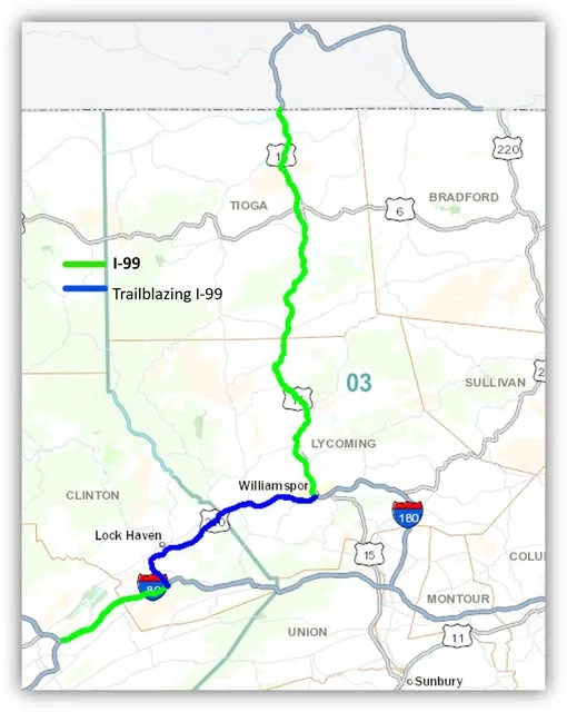 60-mile portion of Route 15 from city to New York to become I-99