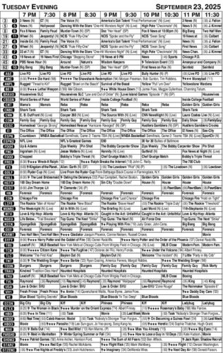 TV listing Tuesday September 23, 2025