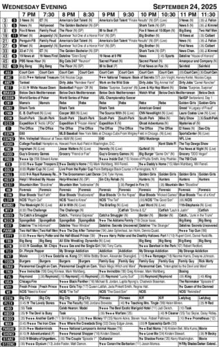 TV listing Wednesday September 24, 2025