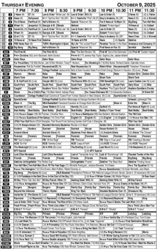 TV listing: Thursday, October 9, 2025