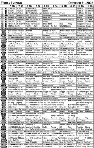 TV listing: Friday Oct. 31, 2025