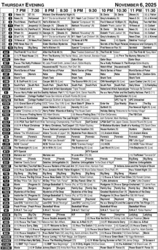 TV listing: Thursday, Nov. 6