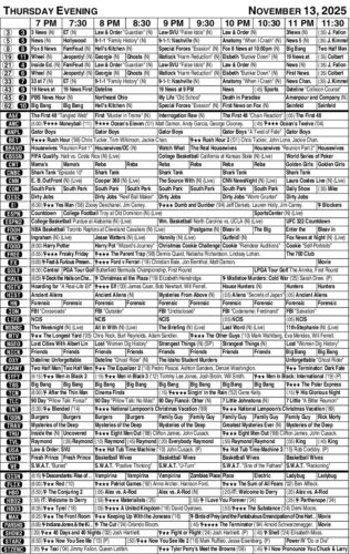 TV listing: Thursday, Oct. 13, 2025