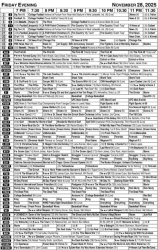 TV listing: Friday, Nov. 28, 2025