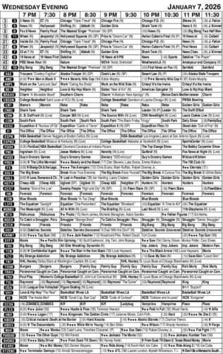 TV listing: Wednesday, Jan. 7, 2026