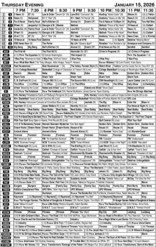 TV lisiting: Thursday, Oct. 15, 2026