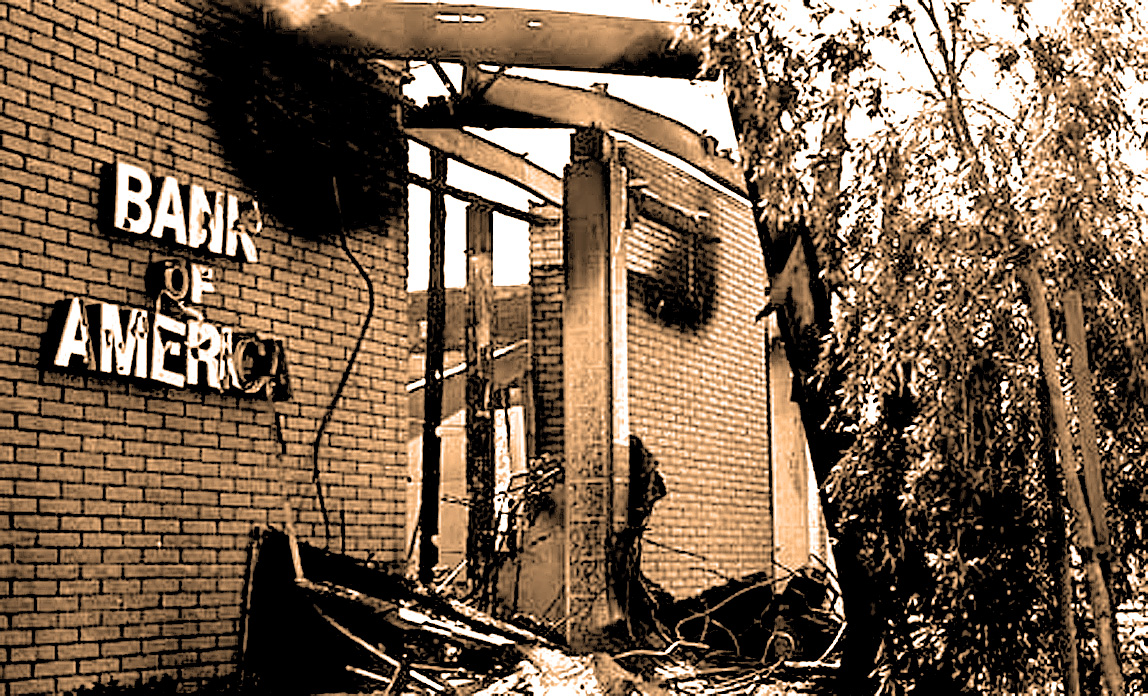Burned out Isla Vista Bank Of America - Feb. 1970.