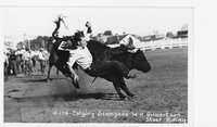 W.H. Gilbertson, Steer Riding Competition, no. J-106 - 1938