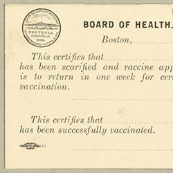 Health, General: United States. Massachusetts. Boston. Forms for Medical Inspection