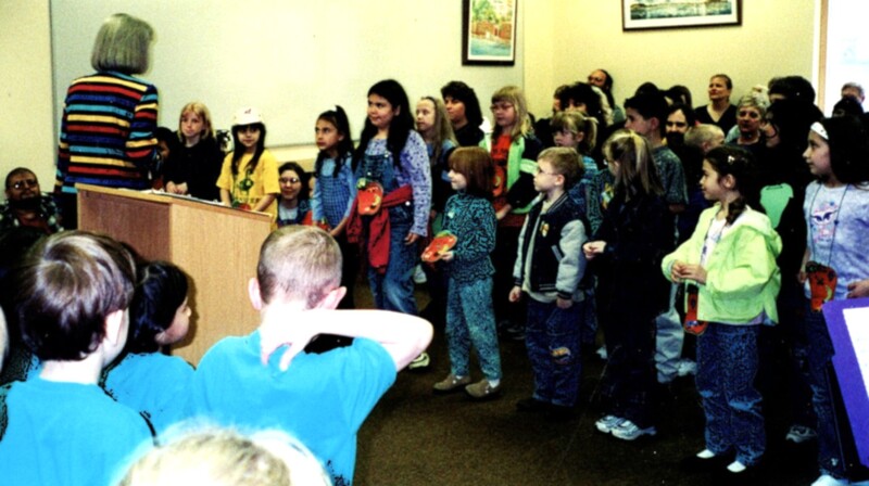 South branch story time participants get a chance to sing during the Oberlin Choristers presentation