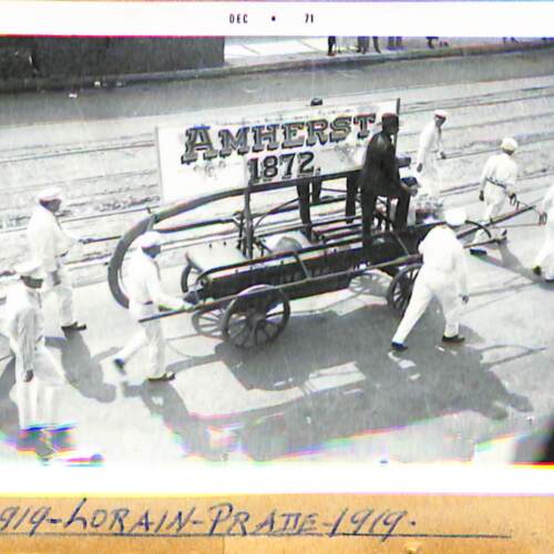 Municipal truck from the city of Amherst, Ohio in the World War I victory parade in Lorain, Ohio.  July 4, 1919