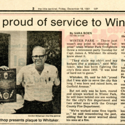 Retiree proud of service to Winter Park