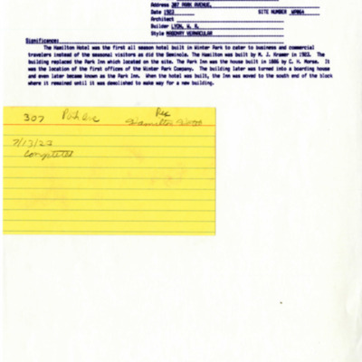 Winter Park History Historic Homes - Park Ave S 307 Hamilton Hotel - Park Inn Site 1 - 002.pdf