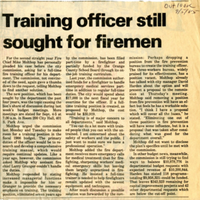 Training officer still sought for firemen