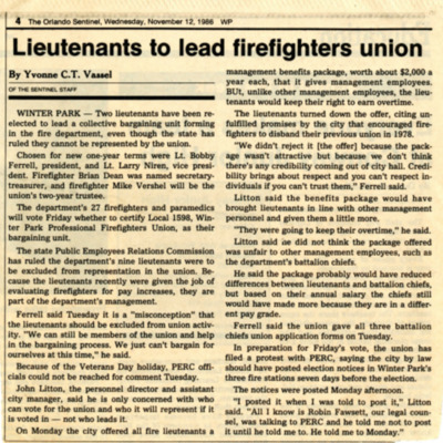 Lieutenants to lead firefighters union