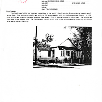 Winter Park History Historic Homes - Pennsylvania Ave 120 Ideal Woman's Club - Hooker Memorial 1 - 003.pdf