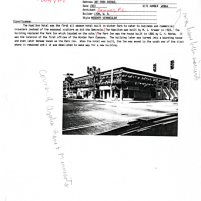 Winter Park History Historic Homes - Park Ave S 307 Hamilton Hotel - Park Inn Site 1 - 003.pdf