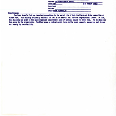 Winter Park History Historic Homes - Pennsylvania Ave 120 Ideal Woman's Club - Hooker Memorial 1 - 002.pdf