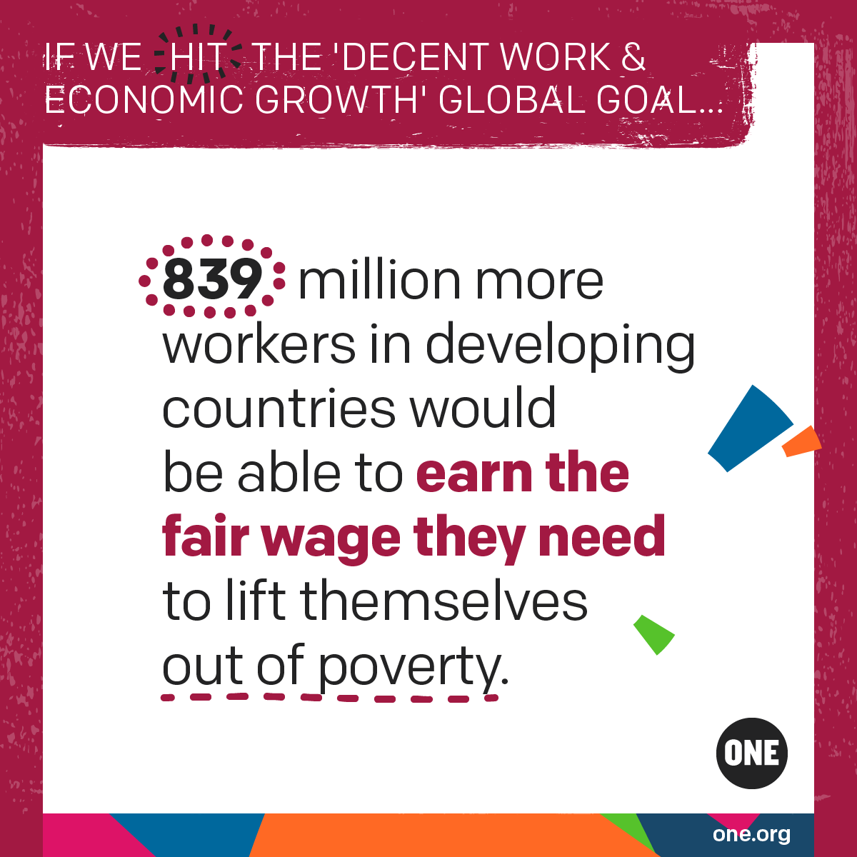 ONE  Decent work and economic growth - ONE