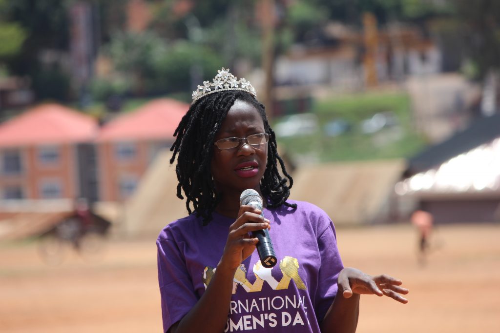 Robinah speaks to the women of Kikubamutwe in Kampala on International Women's Day 2016.