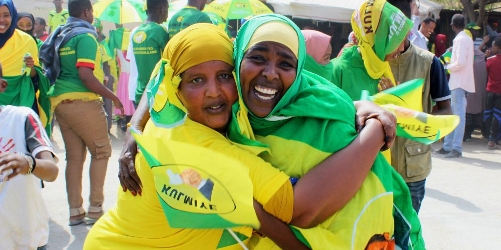 Women campaigning for the Peace, Unity and Development Party — also known as Kulmiye — the ruling political party in Somaliland. (Photo credit: Megan Iacobini de Fazio)