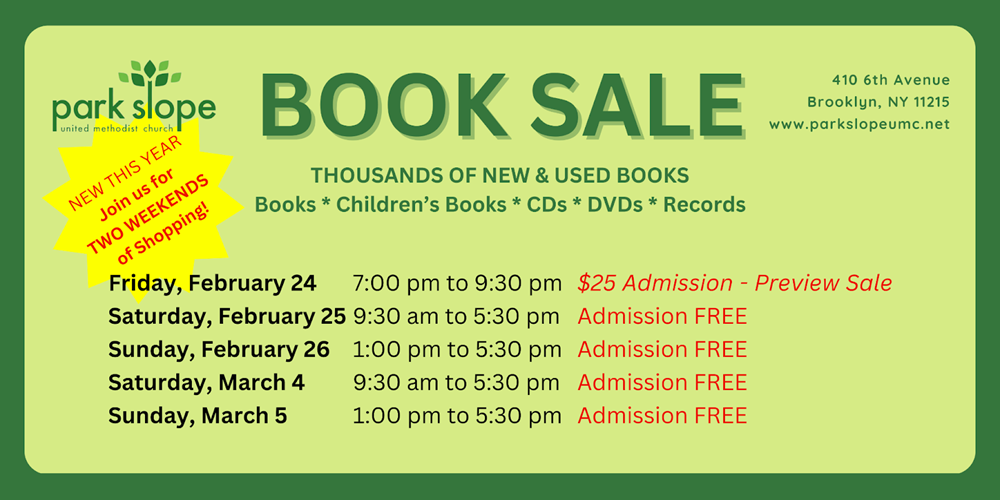 BOOK SALE DONATIONS Park Slope United Methodist Church