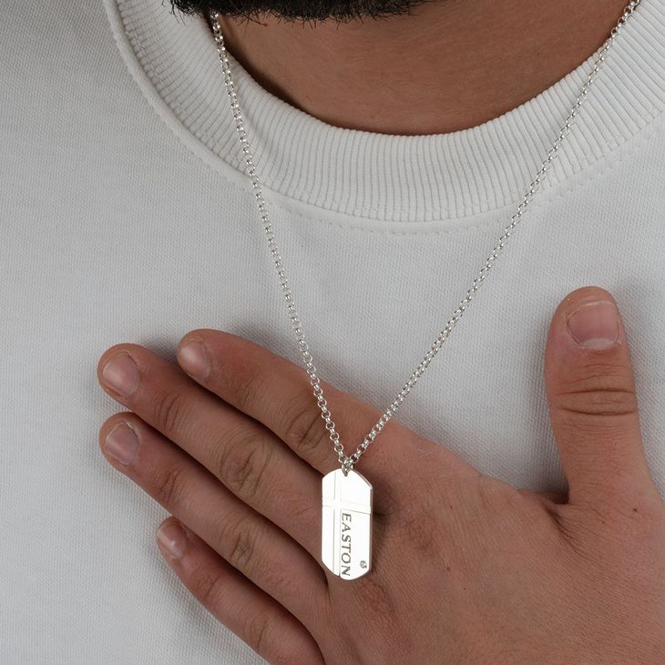 Collar de Cruz - Placa de Identificación con Zirconia para Hombre