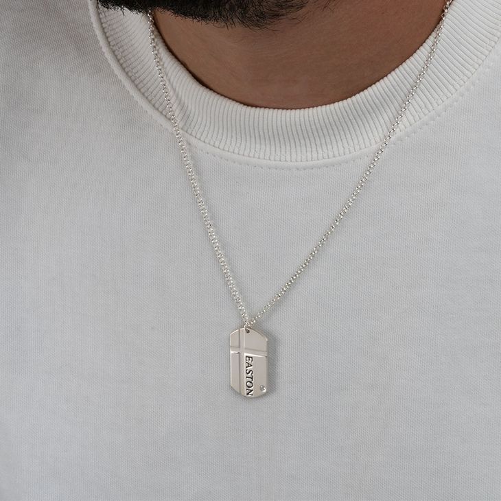 Collar de Cruz - Placa de Identificación con Zirconia para Hombre